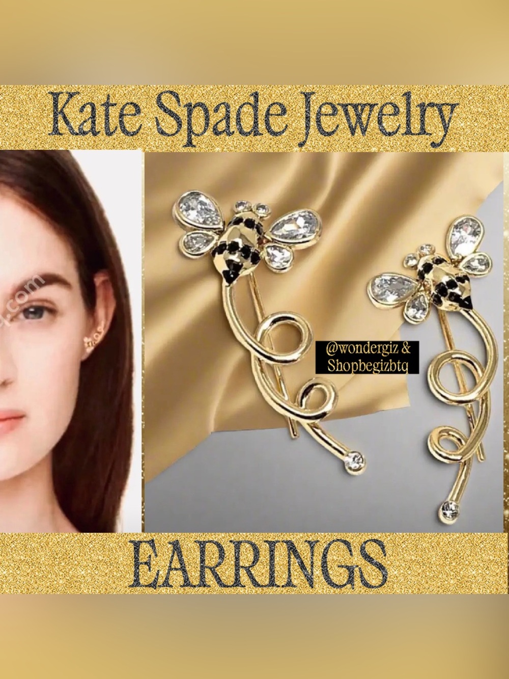 Kate Spade Authentic Metallic Picnic Perfect Bee Ear Pierced Earrings